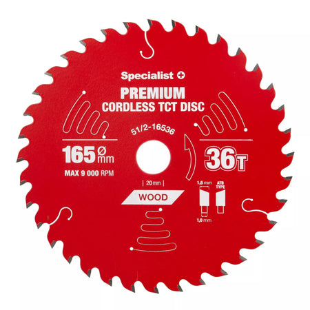 Pjovimo diskas 165x36Tx20mm, Cordless PREMIUM, SPECIALIST+