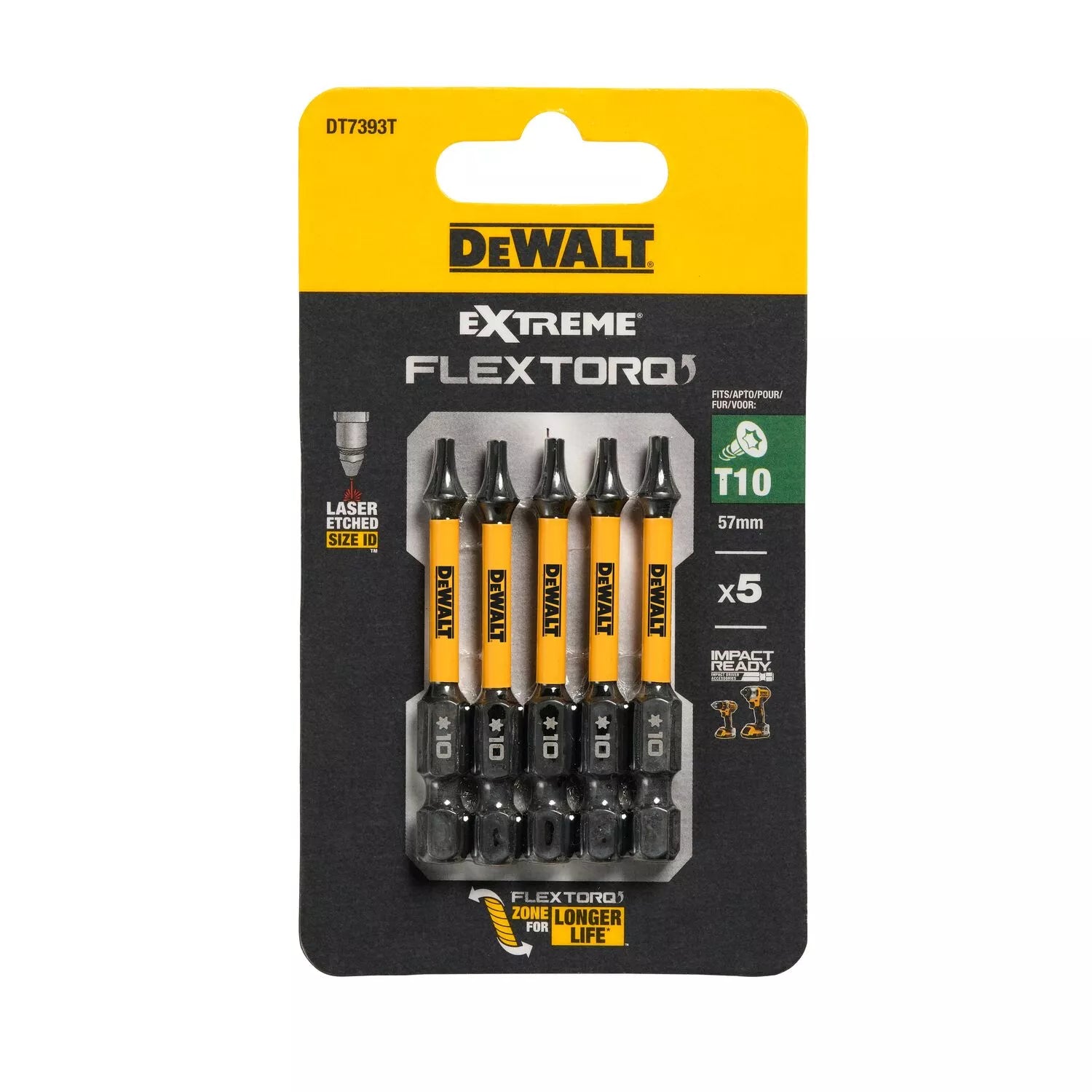 Sukimo antgaliukai FLEXTORQ T10 57 mm, DeWALT, 5 vnt.