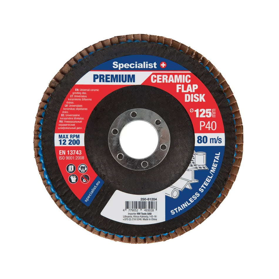 Lapelinis šlifavimo diskas 125 mm, P40, Ceramic PREMIUM, SPECIALIST+