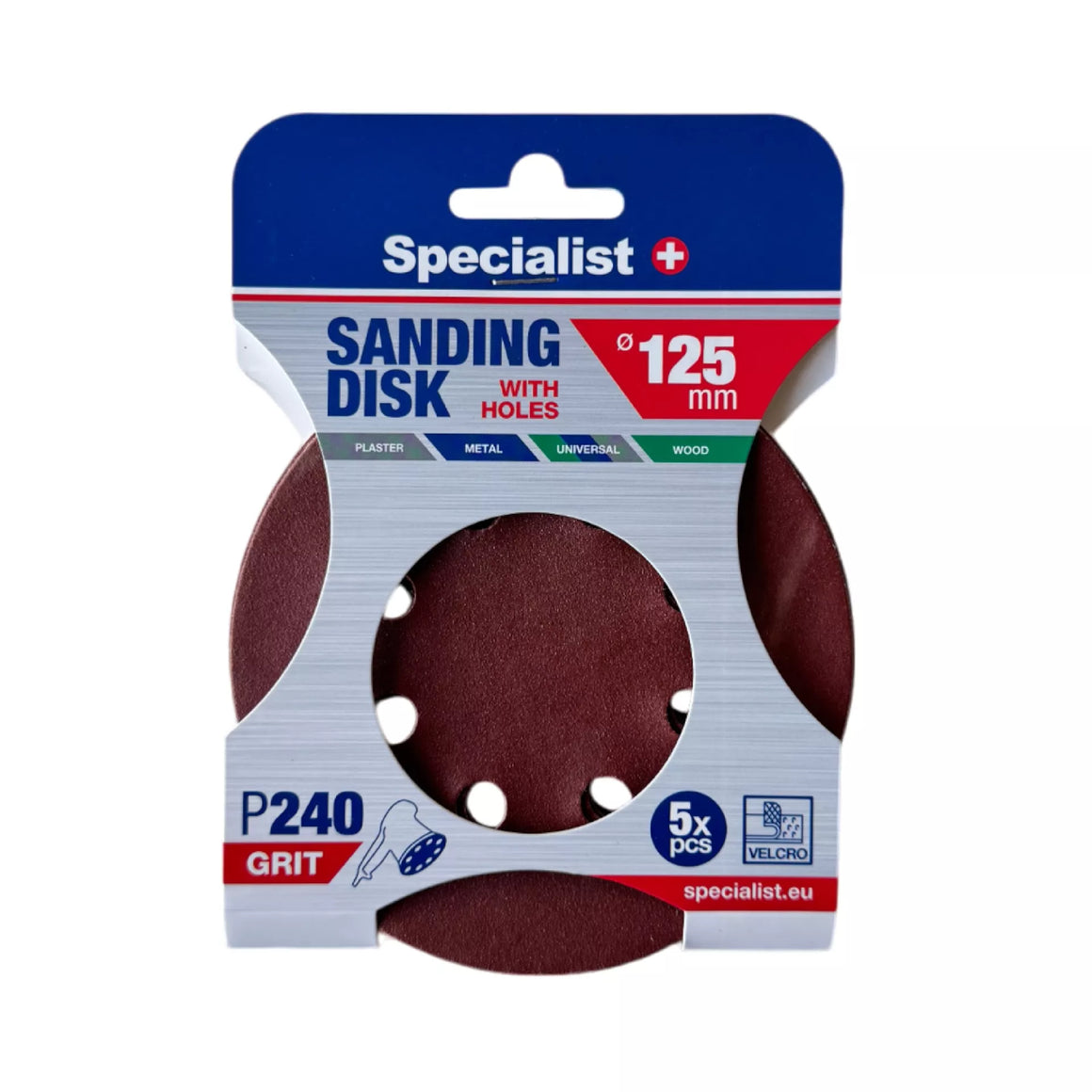 SPECIALIST+ šlifavimo popierius su skylėmis P240, 125 mm, 5 vnt.