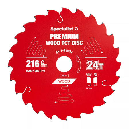 Pjovimo diskas 216x24Tx30mm, Wood PREMIUM, SPECIALIST+