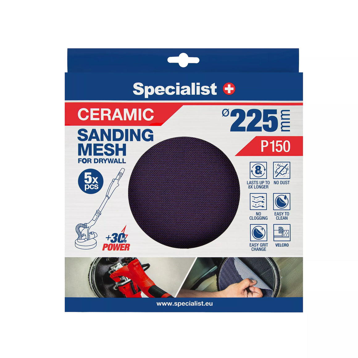 Specialist+ keramikinis tinklelis MESH, 225 mm, P150, 5 vnt.