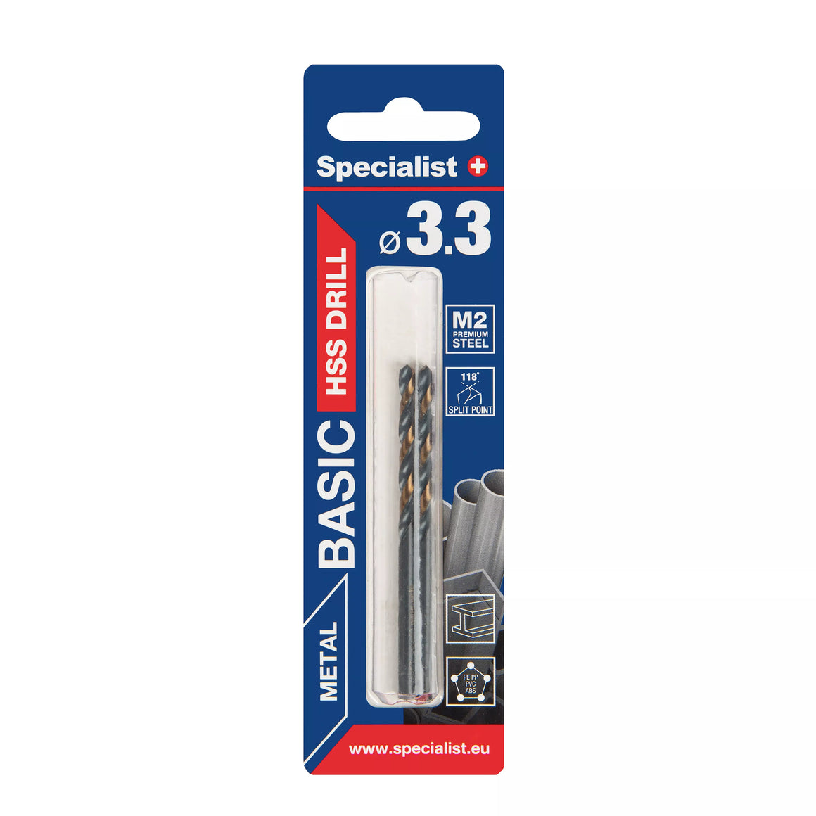 SPECIALIST+ metalo grąžtas BASIC, 3.3mm, 2 vnt.