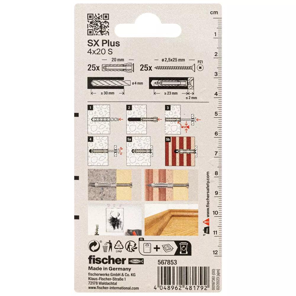 FISCHER kaiščiai su varžtais SX Plus S, 4x20 mm, 25 vnt.