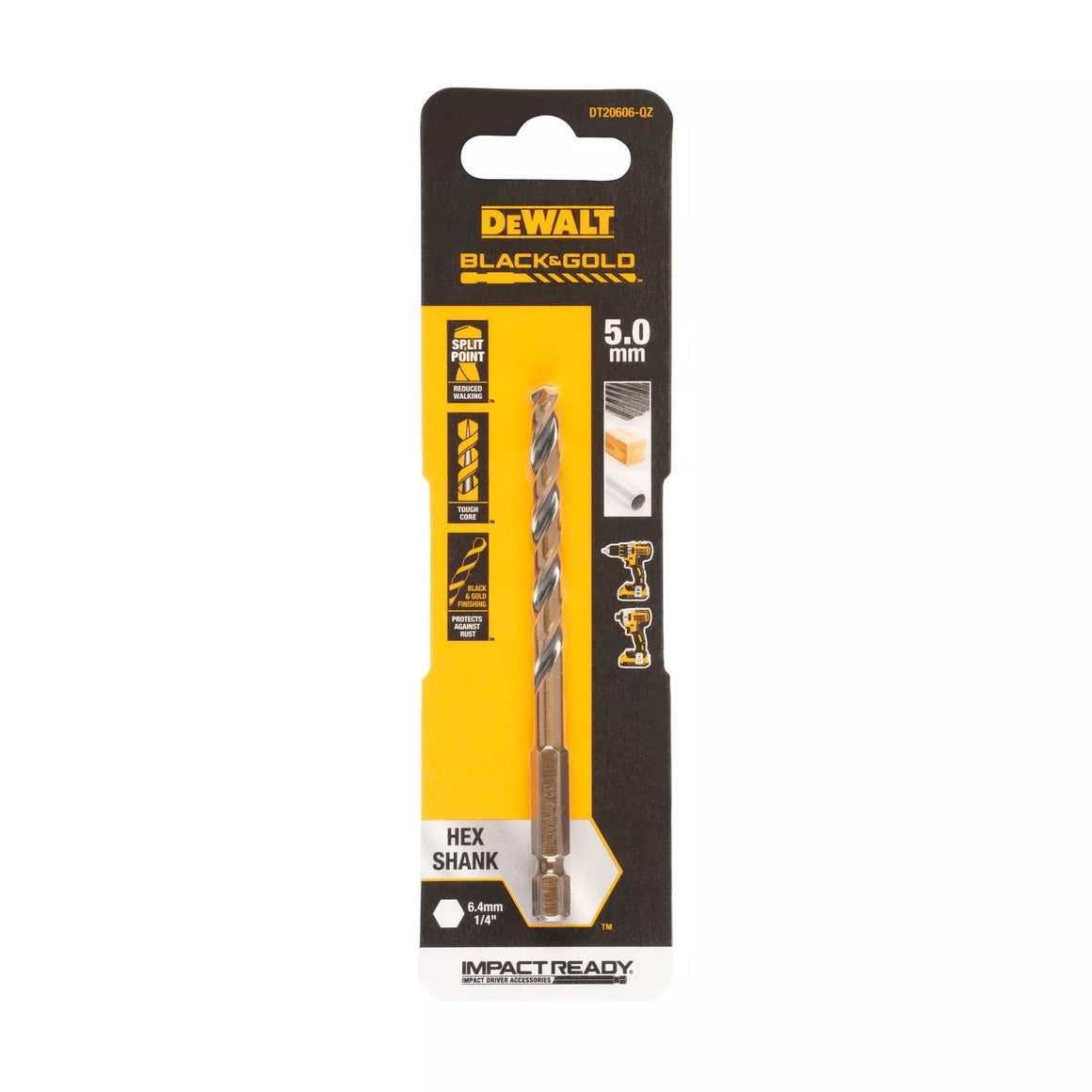 Grąžtas metalui HEX 1/4, 5,0 mm, DeWALT