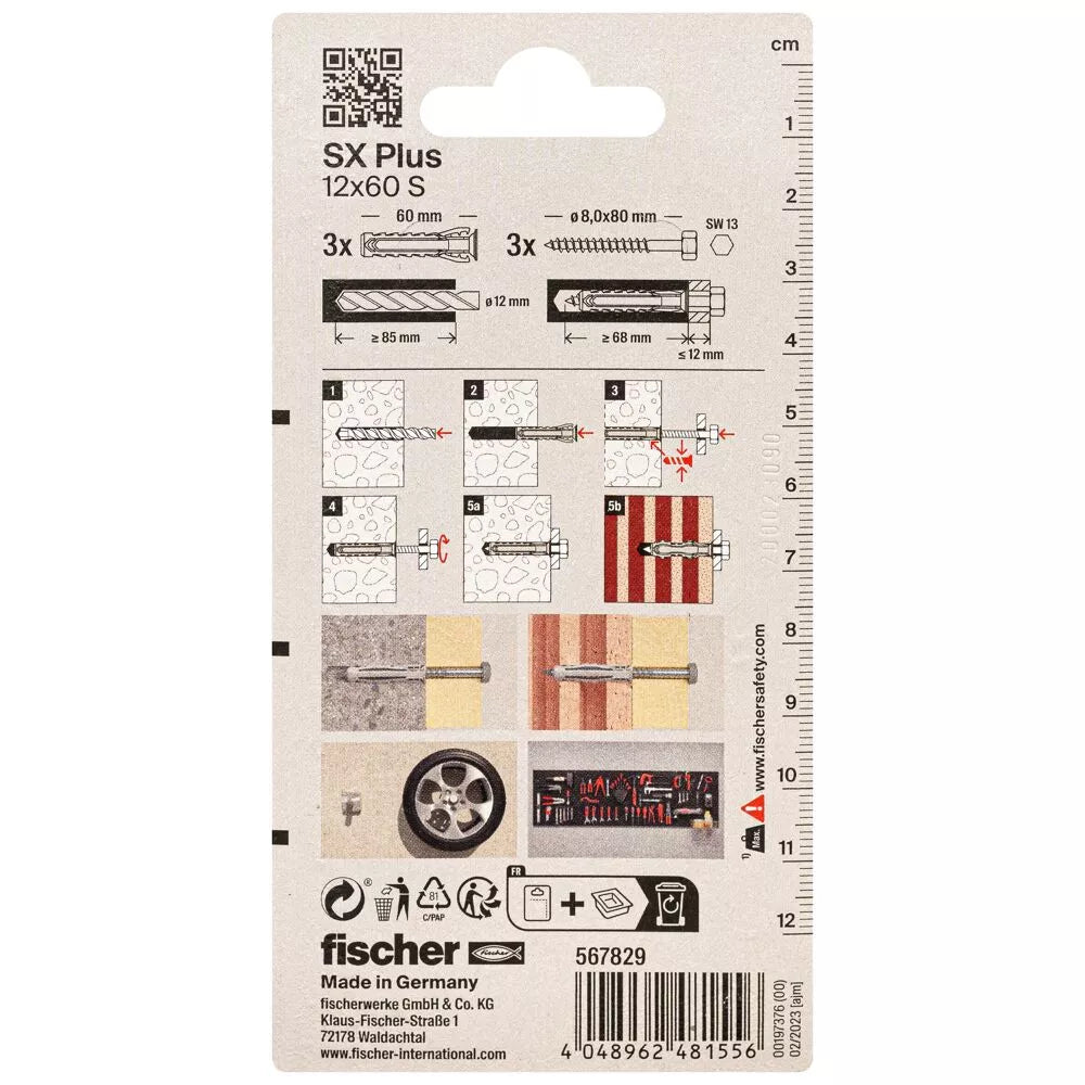 FISCHER kaiščiai su varžtais SX Plus S, 12x60 mm, 3 vnt.