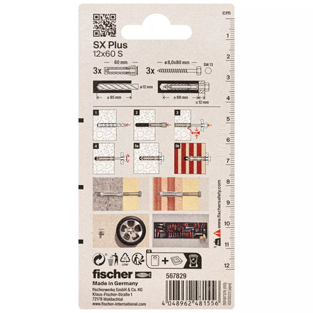 FISCHER kaiščiai su varžtais SX Plus S, 12x60 mm, 3 vnt.