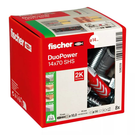 Universalus dvikomponentis kaištis DuoPower 14x70 S su varžtu, 8 vnt. FISCHER