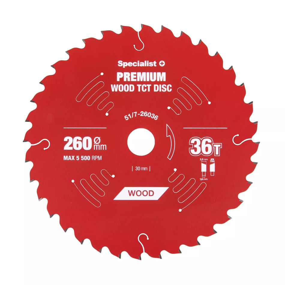 Pjovimo diskas 260x36Tx30mm, Wood PREMIUM, SPECIALIST+