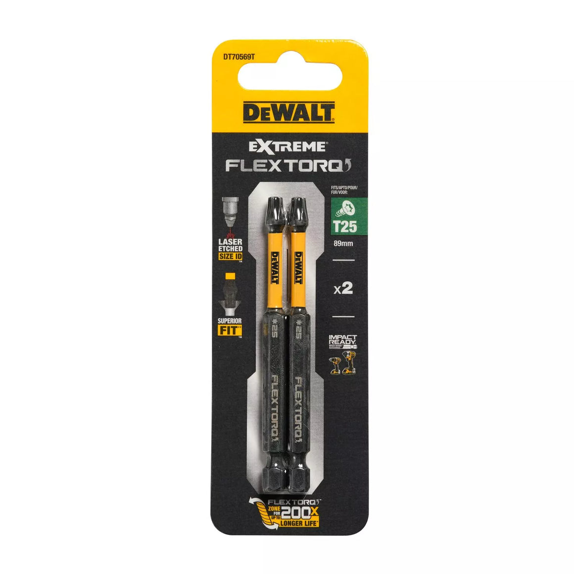 Sukimo antgaliukai FLEXTORQ T25 89 mm, DeWALT, 2 vnt.