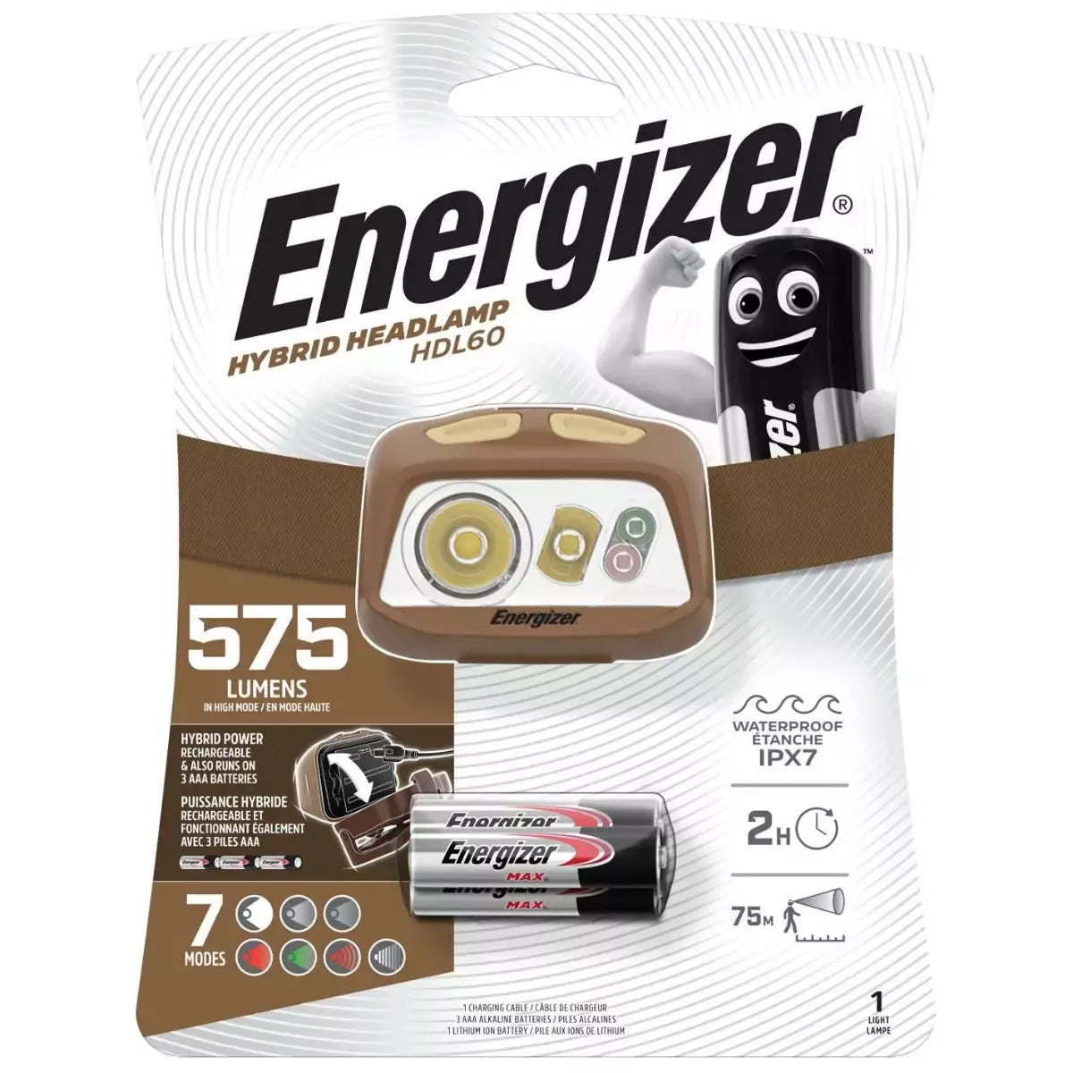 Galvos žibintuvėlis, 575lm, Įkraunamas arba 3xAAA, HDL60, ENERGIZER