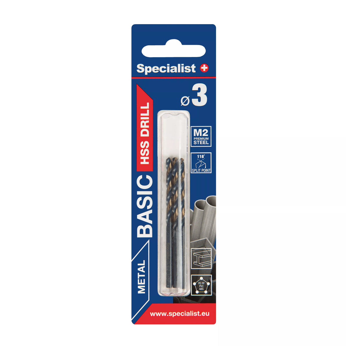 SPECIALIST+ metalo grąžtas BASIC, 3 mm, 3 vnt.