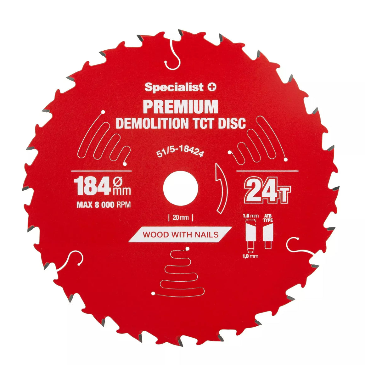 Pjovimo diskas 184x24Tx20/16mm, Demolition PREMIUM, SPECIALIST+