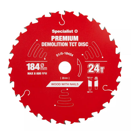 Pjovimo diskas 184x24Tx20/16mm, Demolition PREMIUM, SPECIALIST+
