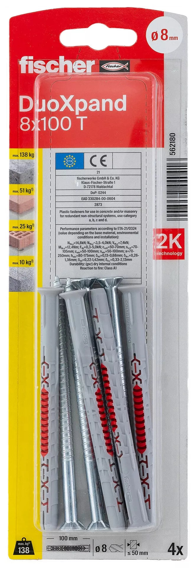 DuoXpand kaištis su varžtu 8x100 T, 4 vnt.