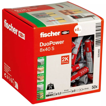Universalus dvikomponentis kaištis DuoPower 8x40 S su varžtu, 50 vnt. FISCHER