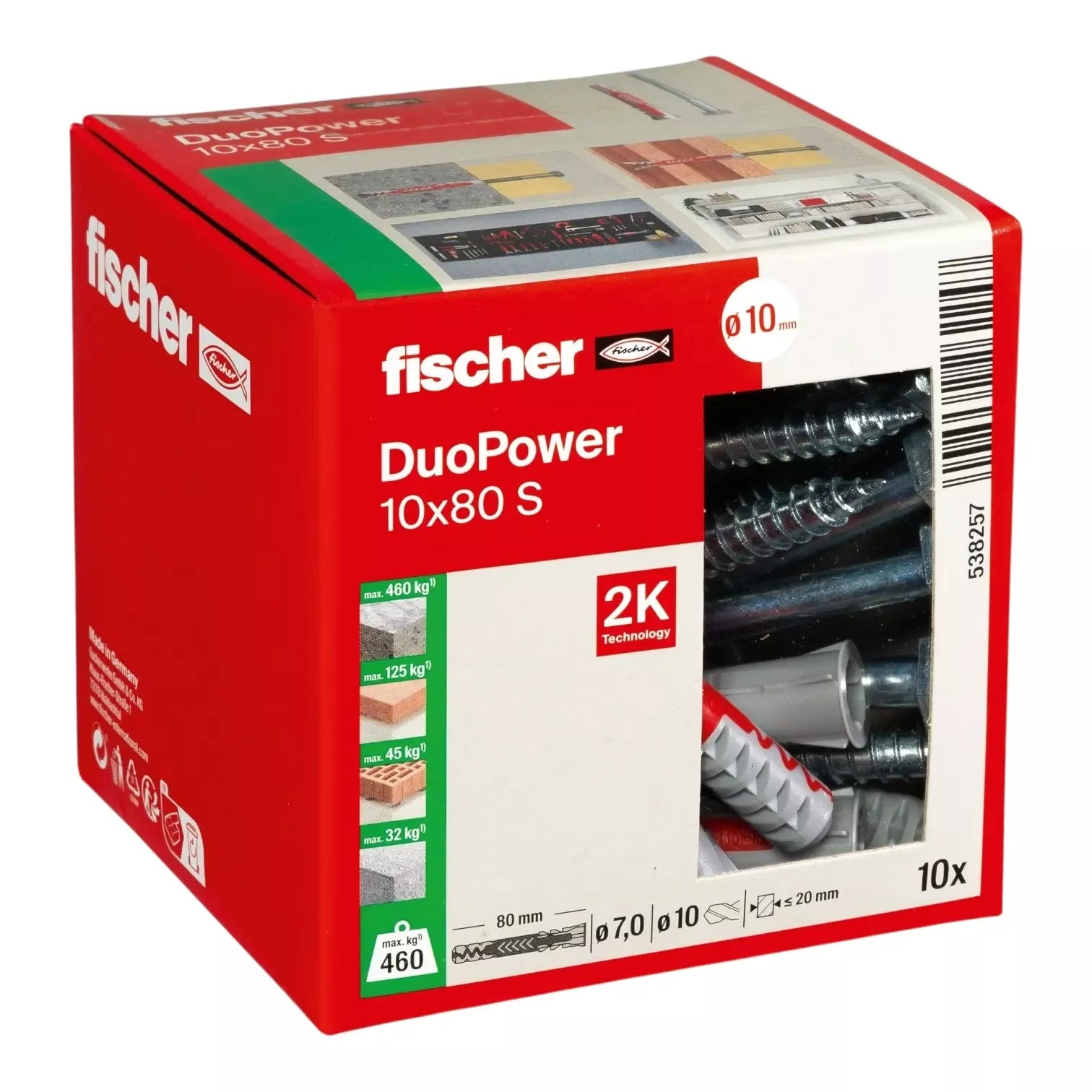 Universalus dvikomponentis kaištis DuoPower 10x80 S su varžtu, 10 vnt., FISCHER