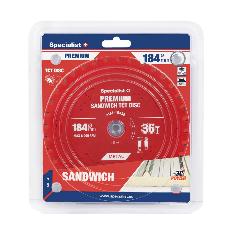 Pjovimo diskas 184x36Tx20/16mm, Sandwich PREMIUM, SPECIALIST+