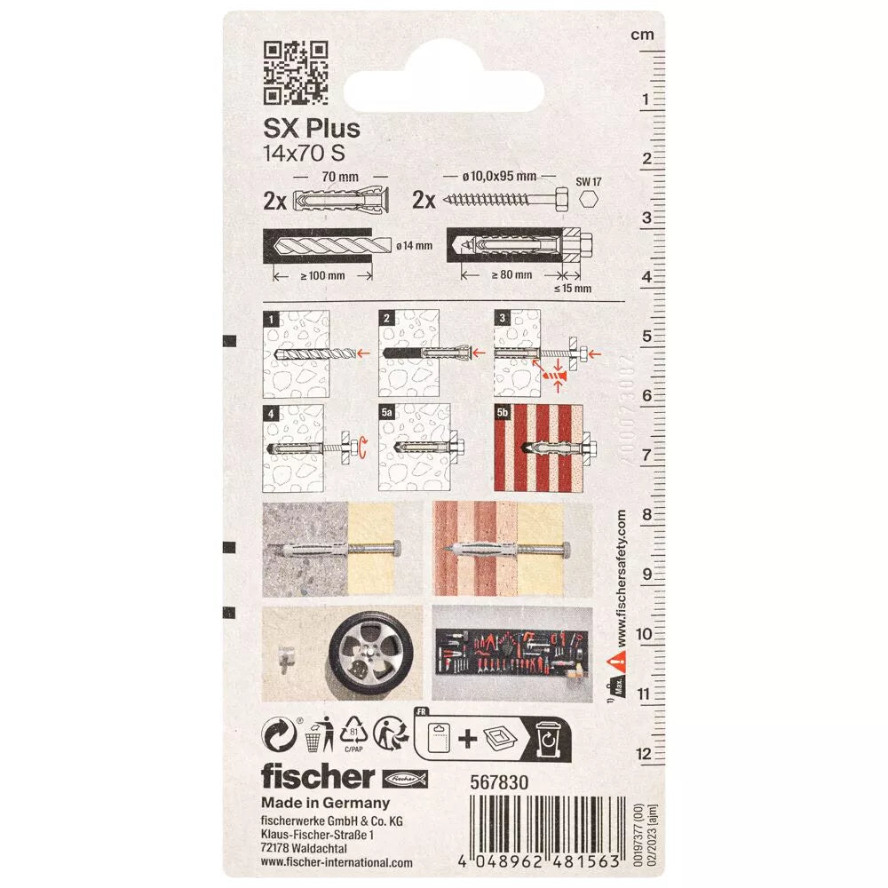 FISCHER kaiščiai su varžtais SX Plus S, 14x70 mm, 2 vnt.