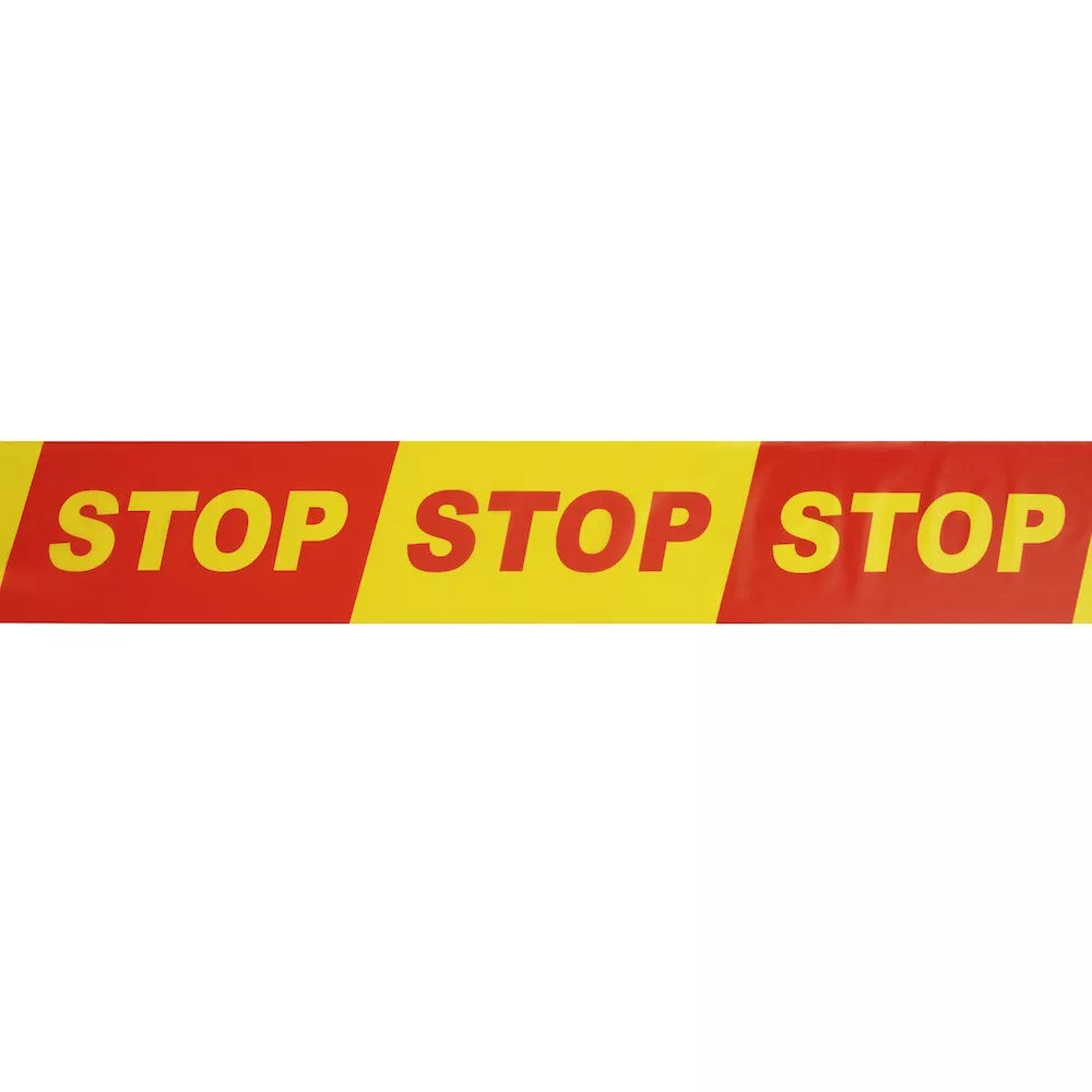 SPECIALIST+ juosta „STOP“, 100 mm x 100 m, raudona/geltona