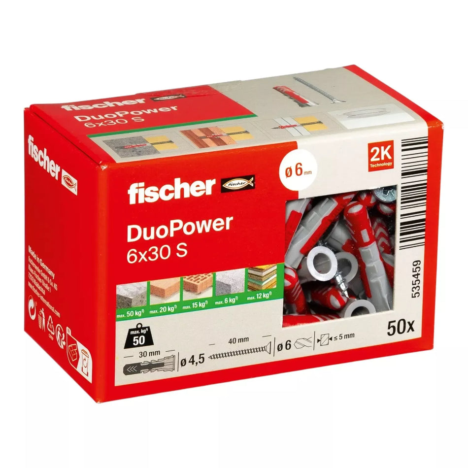Universalus dvikomponentis kaištis DuoPower 12x60 S su varžtu, 10 vnt., FISCHER