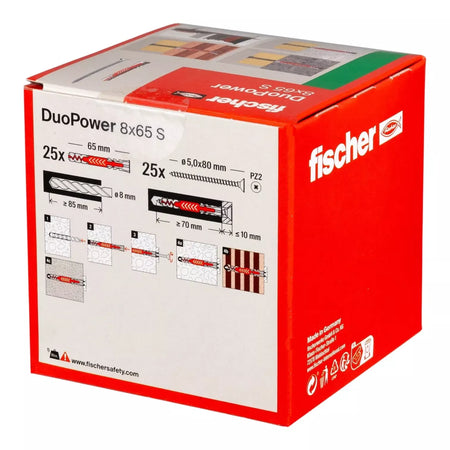 Universalus dvikomponentis kaištis DuoPower 8x65 S su varžtu, 25 vnt. FISCHER