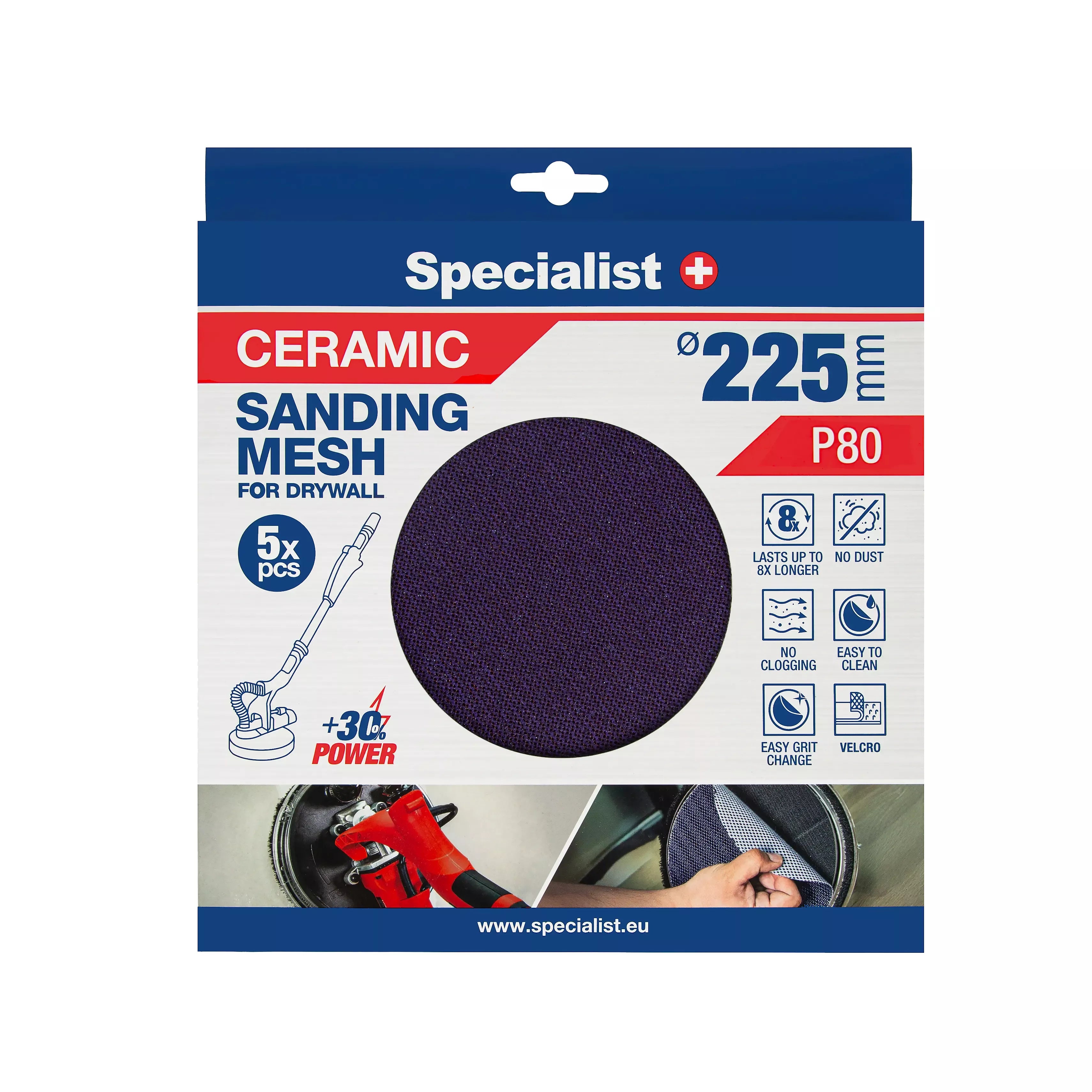 Specialist+ keramikinis tinklelis MESH, 225 mm P80, 5 vnt.
