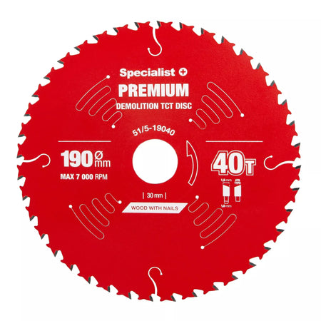 Pjovimo diskas 190x40Tx30mm, Demolition PREMIUM, SPECIALIST+