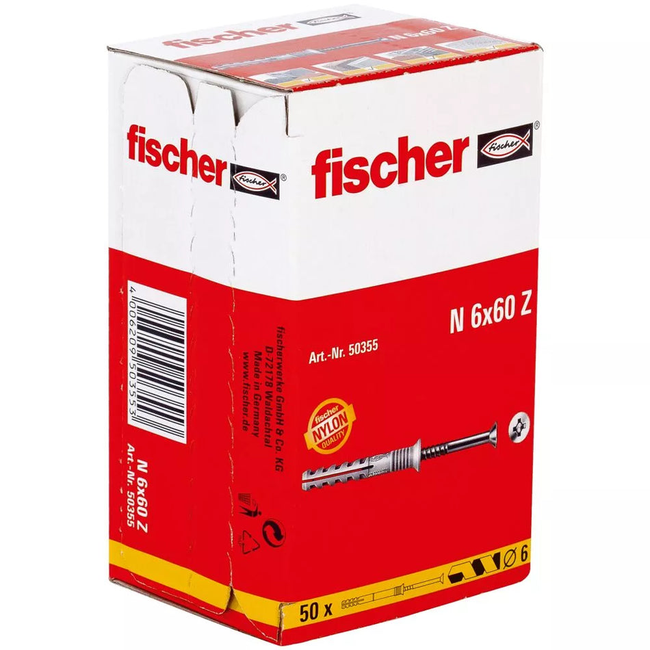 Kalamas kaištis N S 6x60/30 mm, Fischer 50 vnt.