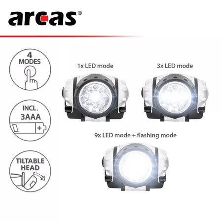 Galvos žibintuvėlis 9 LED, ARCAS