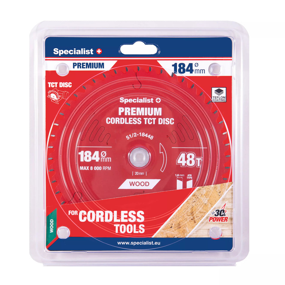 Pjovimo diskas 184x48Tx20/16mm, Cordless PREMIUM, SPECIALIST+