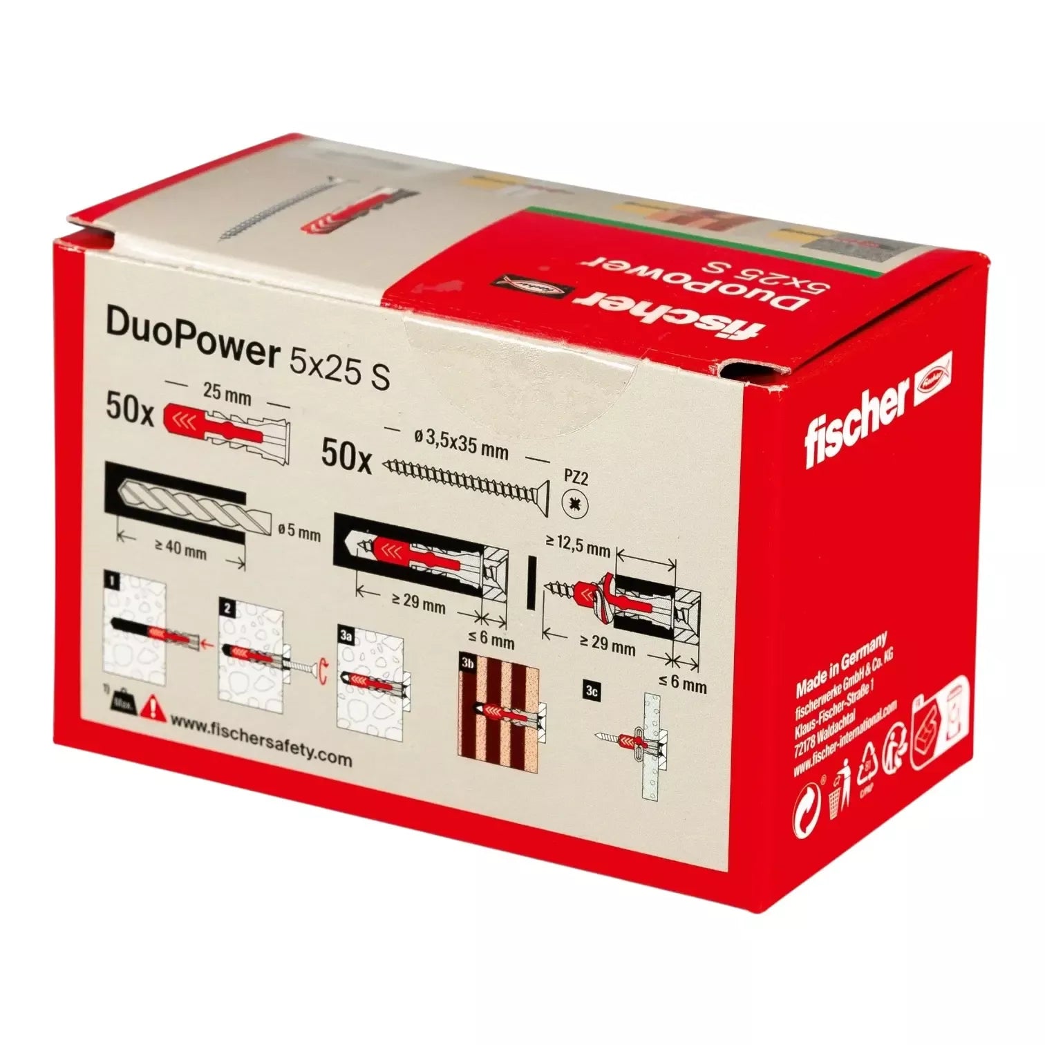 Universalus dvikomponentis kaištis DuoPower 5 x 25  S su varžtu, 50 vnt. FISCHER