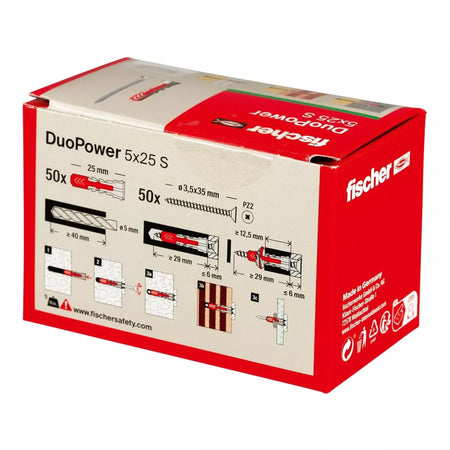 Universalus dvikomponentis kaištis DuoPower 5 x 25  S su varžtu, 50 vnt. FISCHER