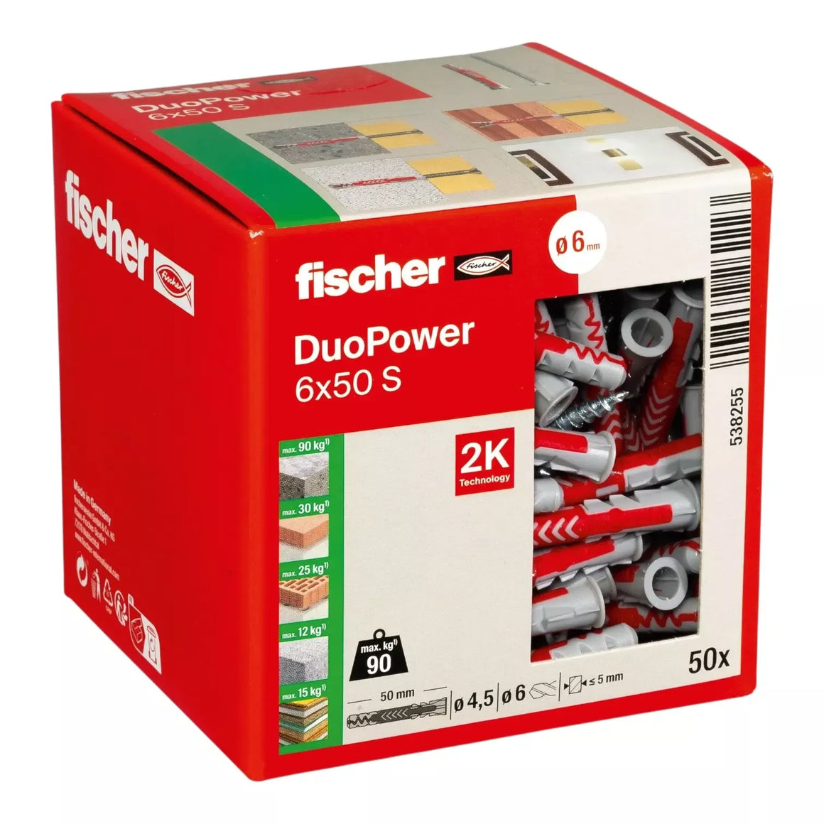 Universalus dvikomponentis kaištis DuoPower 6x50 S su varžtu, 50 vnt. FISCHER