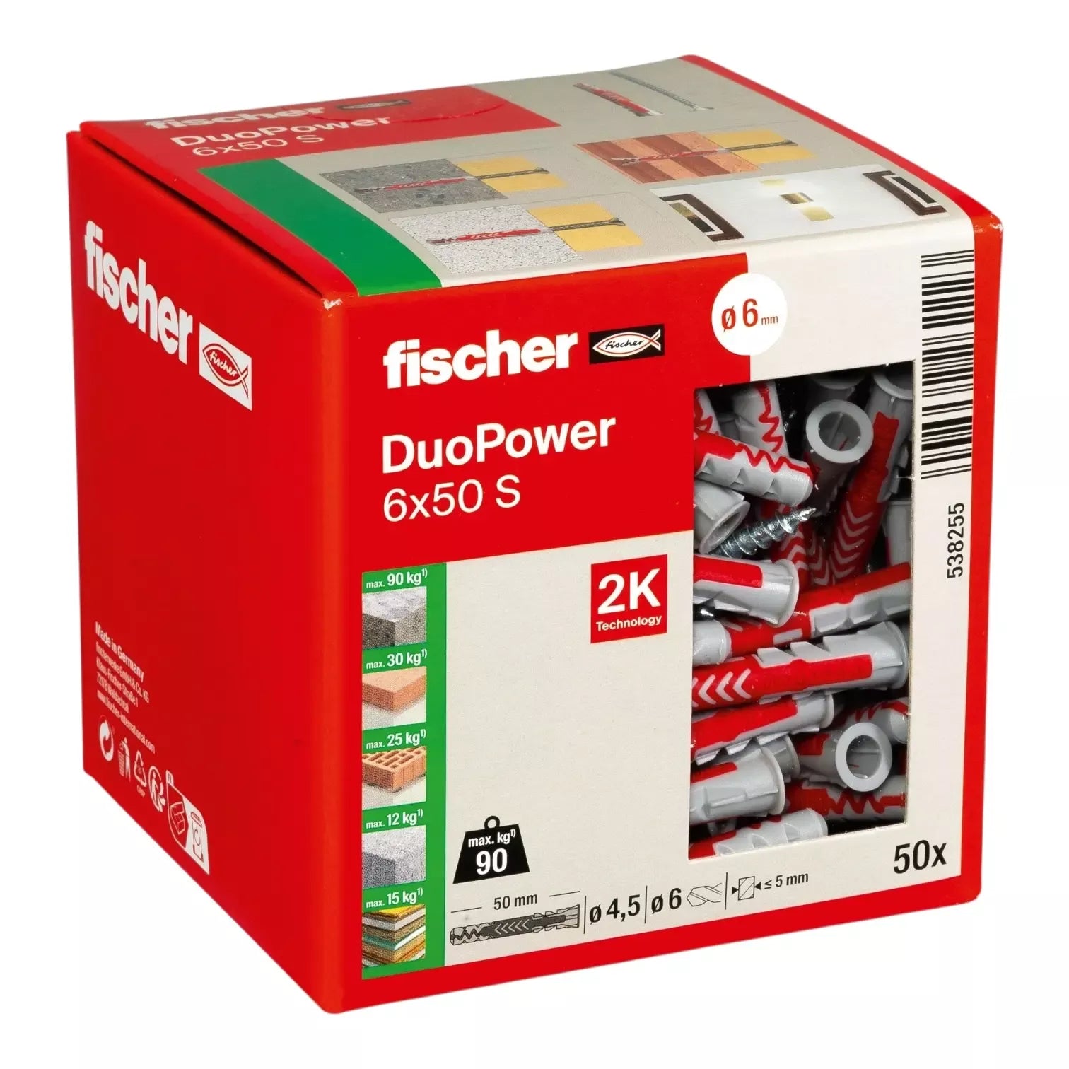 Universalus dvikomponentis kaištis DuoPower 6x50 S su varžtu, 50 vnt. FISCHER