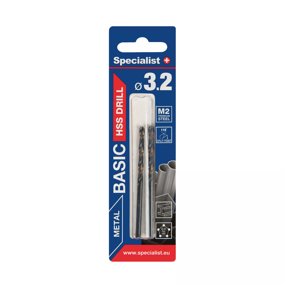 SPECIALIST+ metalo grąžtas BASIC, 3.2mm, 2 vnt.