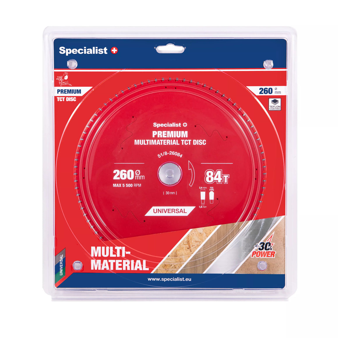 Pjovimo diskas 260x84Tx30mm, Multimaterial PREMIUM, SPECIALIST+