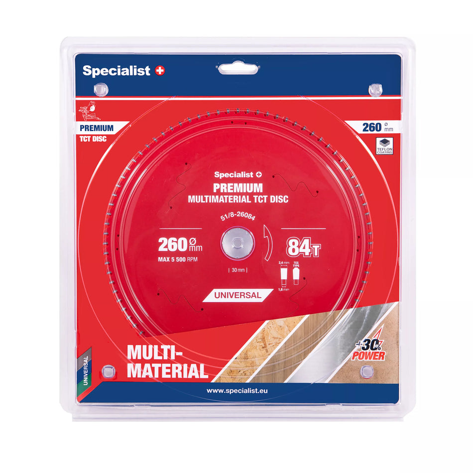 Pjovimo diskas 260x84Tx30mm, Multimaterial PREMIUM, SPECIALIST+