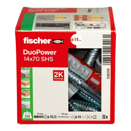 Universalus dvikomponentis kaištis DuoPower 14x70 S su varžtu, 8 vnt. FISCHER