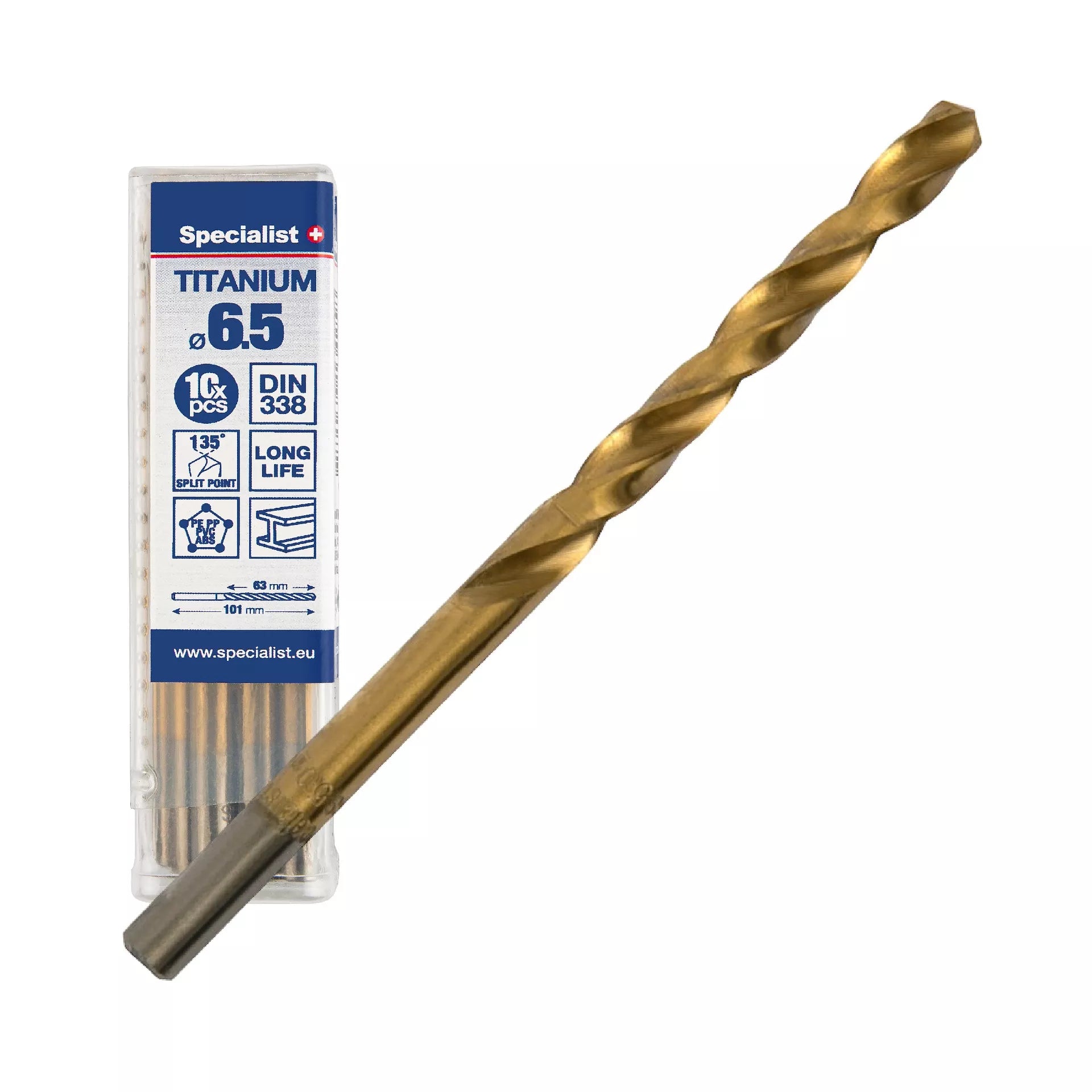 SPECIALIST+ metalo grąžtas TITAN, 6.5 mm, 10 vnt.