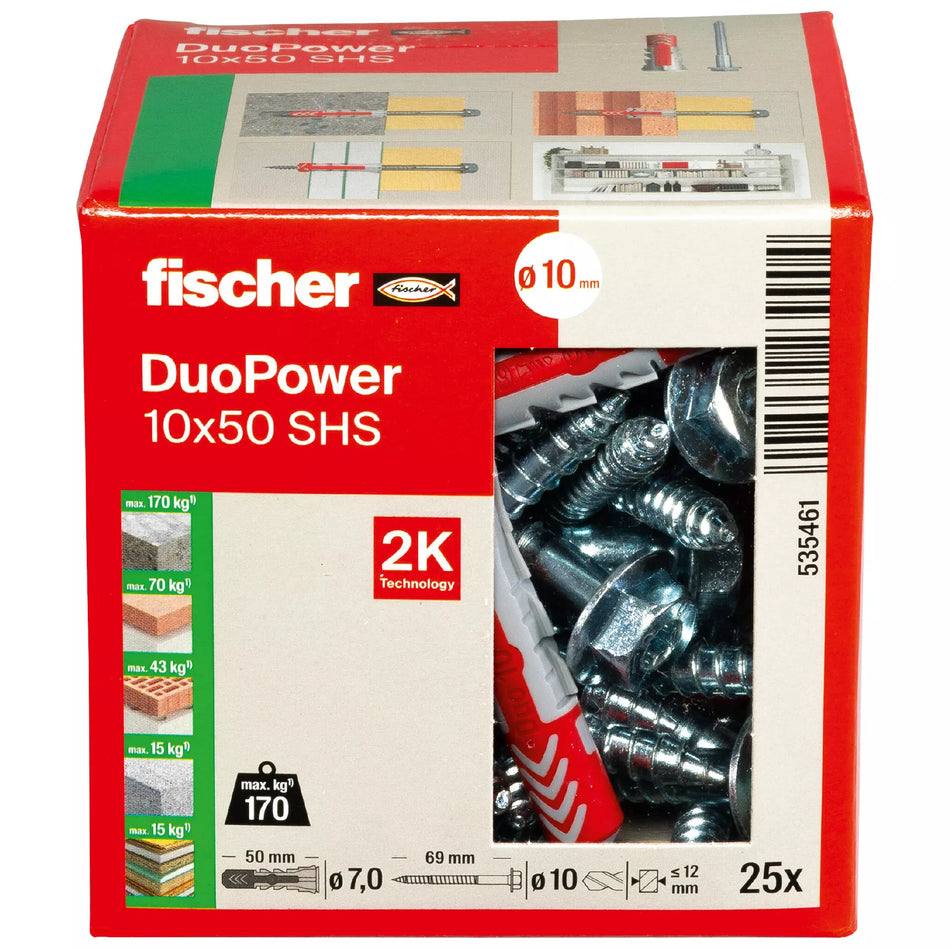 Universalus dvikomponentis kaištis DuoPower 10 x 50 S, FISCHER, 25 vnt.