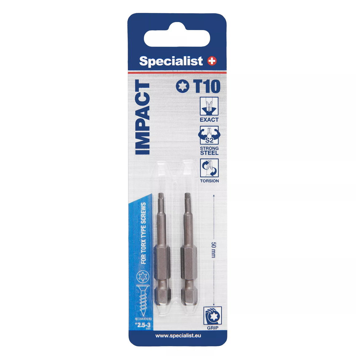 SPECIALIST+ antgalis TORX GRIP T10, 50mm, 2 vnt.