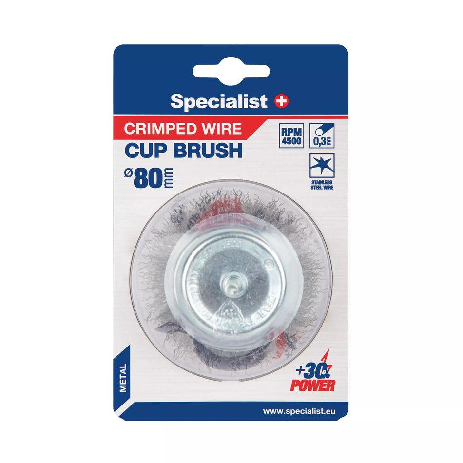 Vielinė šlifavimo taurė, tiesios vielos, su koteliu, 80 mm, SPECIALIST+