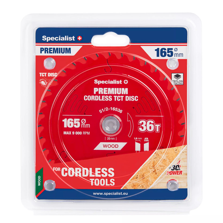 Pjovimo diskas 165x36Tx20mm, Cordless PREMIUM, SPECIALIST+