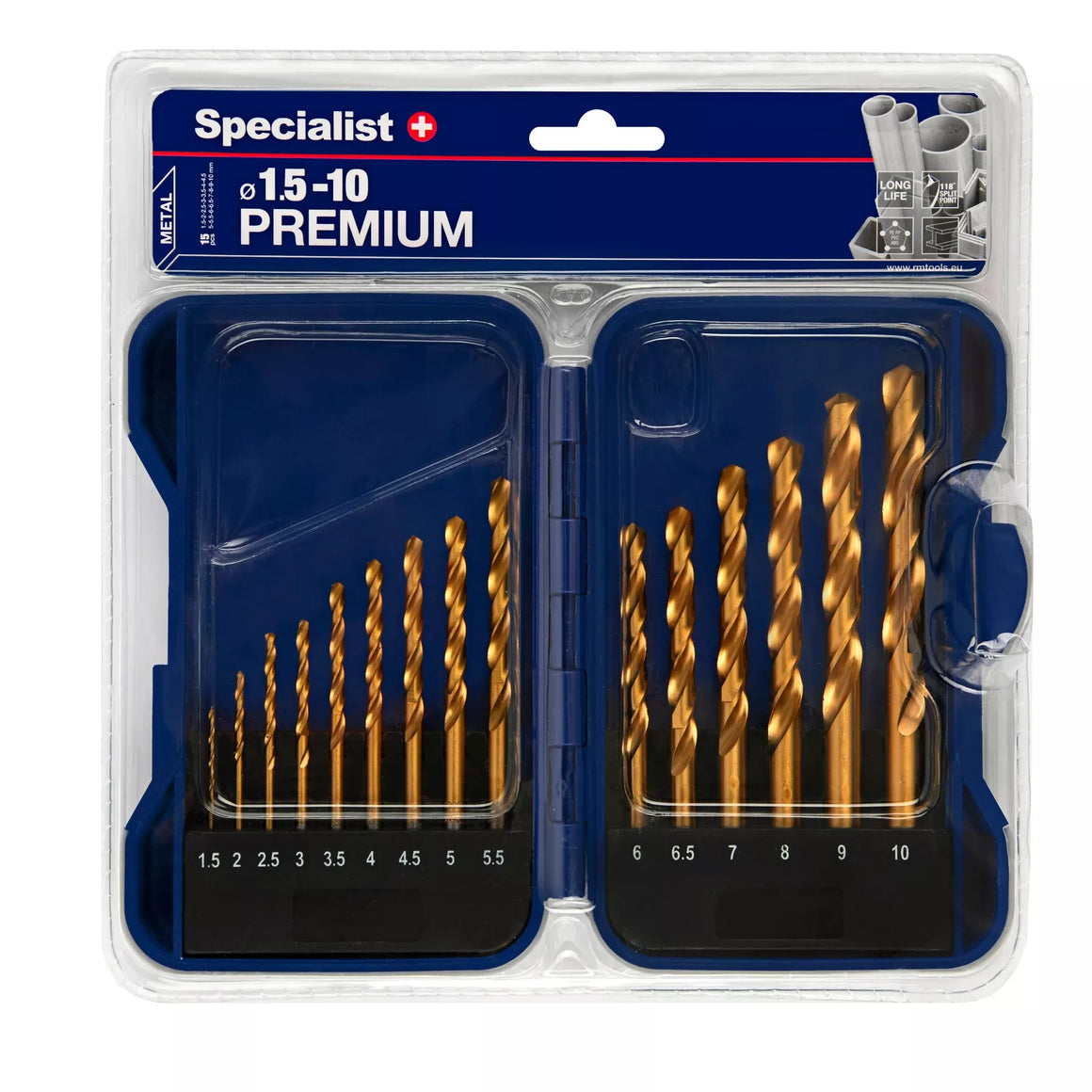 SPECIALIST+ grąžtų rinkinys TITANIUM, 1.5-10 mm, 15 vnt.