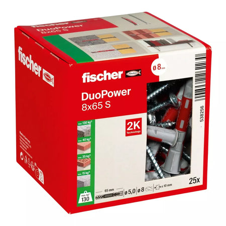 Universalus dvikomponentis kaištis DuoPower 8x65 S su varžtu, 25 vnt. FISCHER
