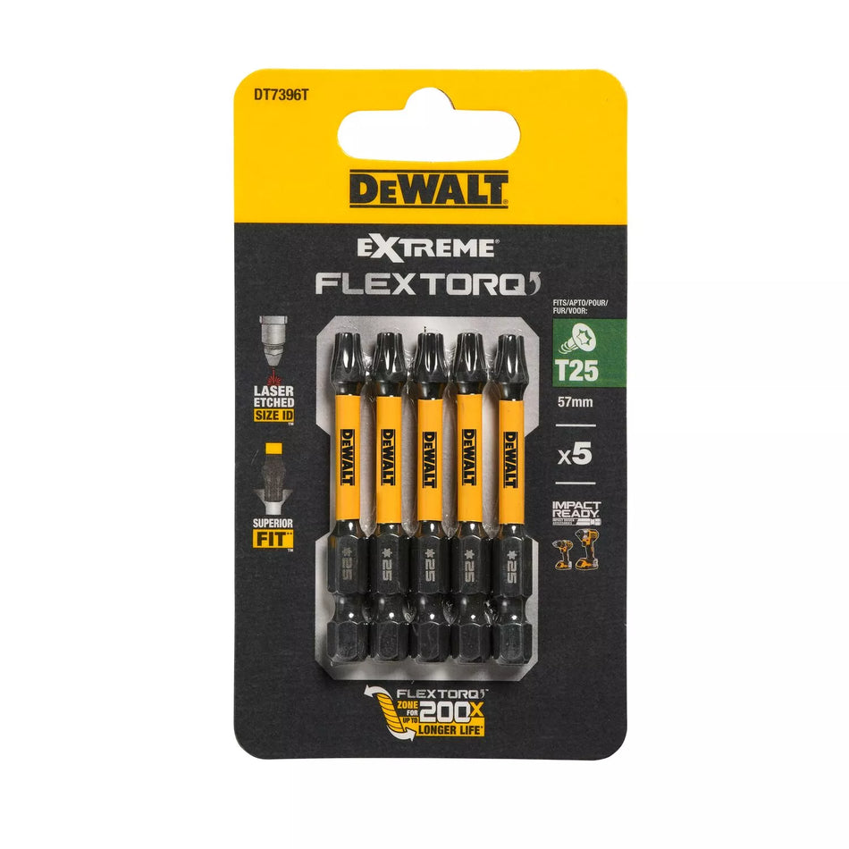 Sukimo antgaliukai FLEXTORQ T25 57 mm, DeWALT, 5 vnt.