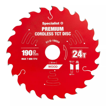 Pjovimo diskas 190x24Tx30mm, Cordless PREMIUM, SPECIALIST+