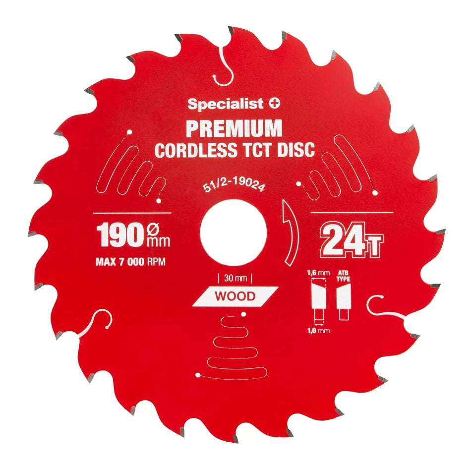 Pjovimo diskas 190x24Tx30mm, Cordless PREMIUM, SPECIALIST+