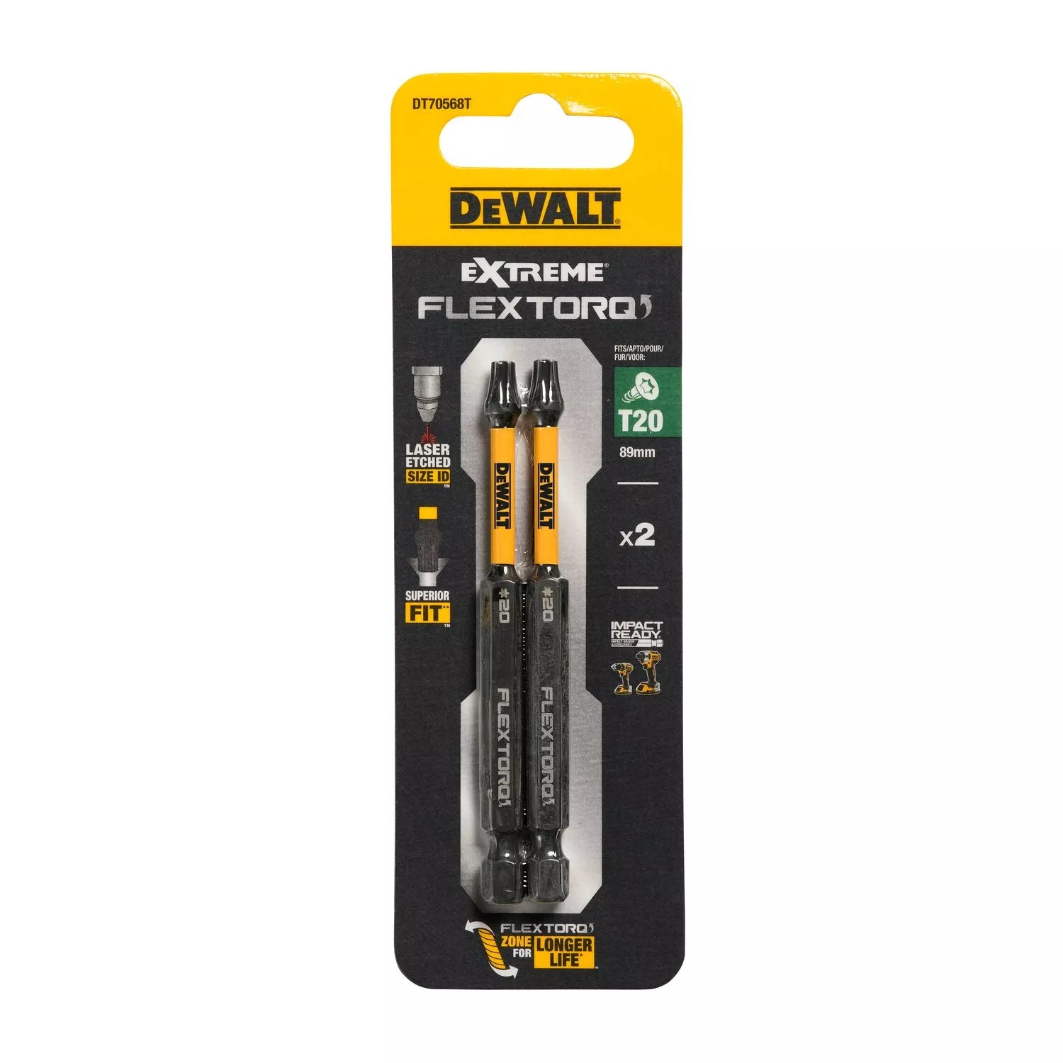 Sukimo antgaliukai FLEXTORQ T20 89 mm, DeWALT, 2 vnt.